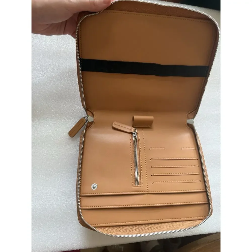 Monos Vegan Leather Tech Folio Travel Kit Organizer Snap Fidlock Saddle Tan